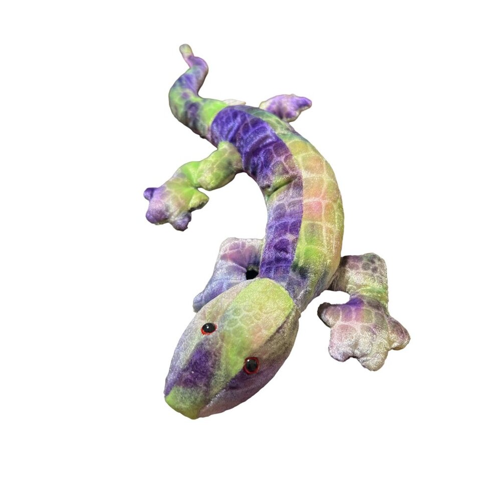 Colorful Geometric Plush Lizard By Six Flags Reptile Gecko Green Purple 15.5"